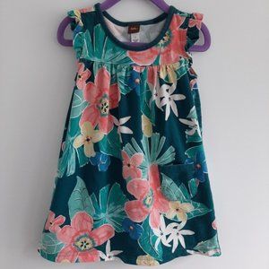 Tea Collection Dark Green Floral Print Dress size 4